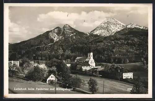 AK Latschach a. Faakersee, Ortsansicht mit Mittagskogel