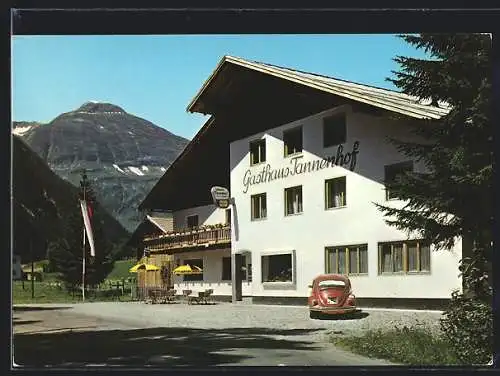 AK Steeg /Tirol, Hägerau im Lechtal, Das Gasthaus Tannenhof, VW Käfer davor