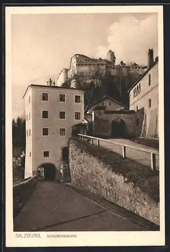 AK Salzburg, Nonnberggasse mit Festungsblick