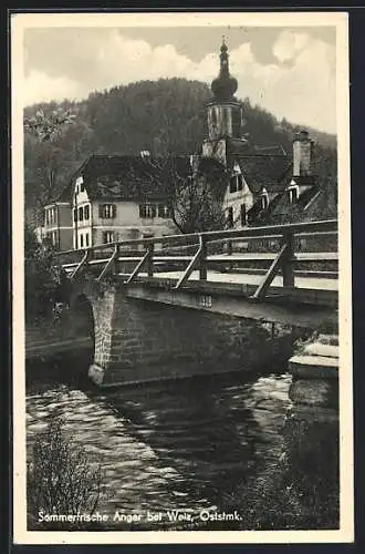 AK Anger /Weiz, Flusspartie mit Brücke und Kirche