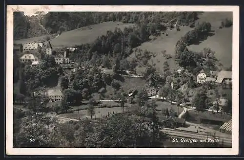 AK St. Georgen am Reith, Ortsansicht mit Bahnhof aus der Vogelschau