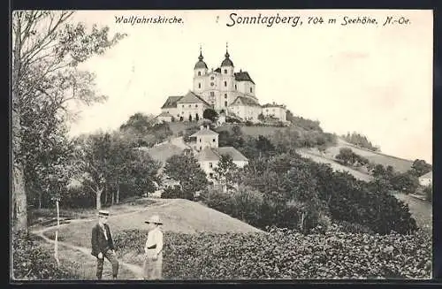 AK Sonntagberg, Die Wallfahrtskirche von unterhalb gesehen