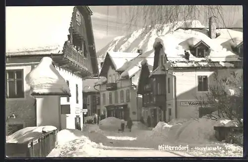 AK Bad Mitterndorf, Hauptstrassen-Partie im tiefen Schnee