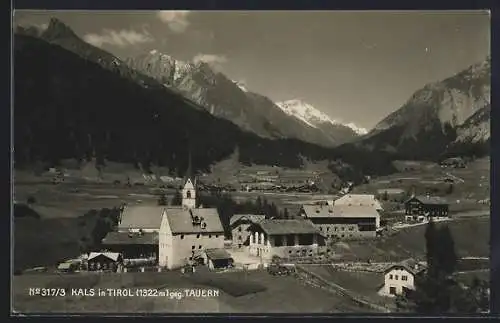 AK Kals in Tirol, Gesamtansicht mit Bergpanorama aus der Vogelschau