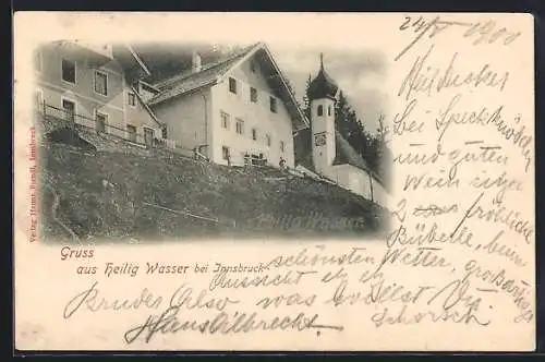 AK Heilig Wasser bei Innsbruck, Ortspartie mit Kirche