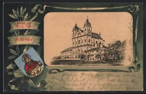 AK Maria-Plain, Wallfahrtskirche, Wappen, Passepartout