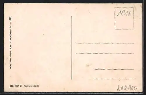 Künstler-AK Asparn a. d. Zaya, Strassenpartie mit Kirche