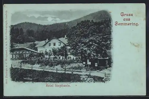 Mondschein-AK Semmering, Hotel Stephanie mit Umgebung aus der Vogelschau