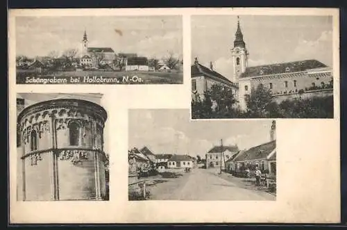 AK Grabern bei Hollabrunn, Schöngrabern, Kirche, Strassenpartie