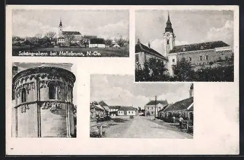 AK Grabern bei Hollabrunn, Schöngrabern, Kirche, Strassenpartie