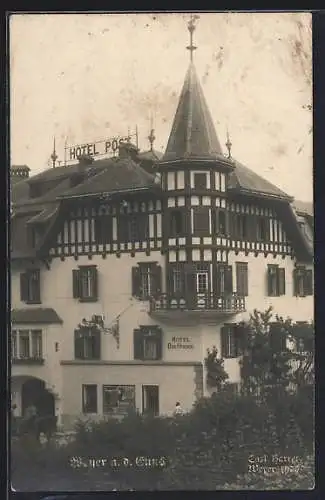 AK Weyer a. d. Enns, Hotel Post Bachbauer aus der Vogelschau