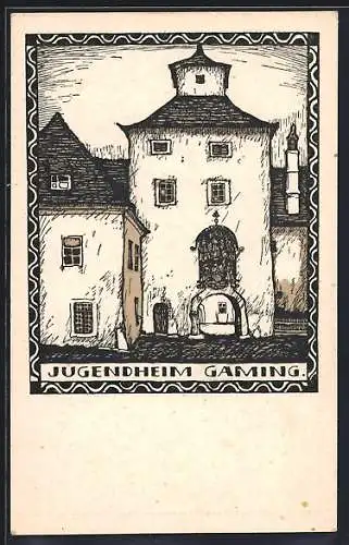 Künstler-AK Gaming /N.-Oe., Kartause, Torbau