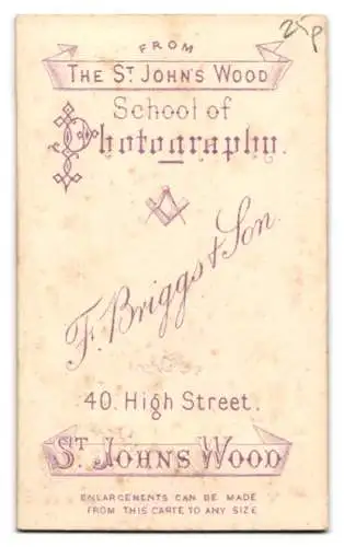 Fotografie Briggs & Son, St John`s Wood, 40 High Street, Frau in elegantem Kleid neben Stuhl