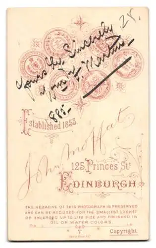 Fotografie J. Moffat, Edinburgh, Princes Street 125, Porträt eines Mannes mit Schnurrbart