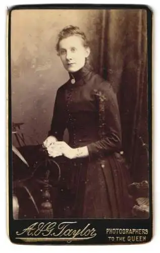 Fotografie A. & G. Taylor, London, Dame im dunklen Kleid