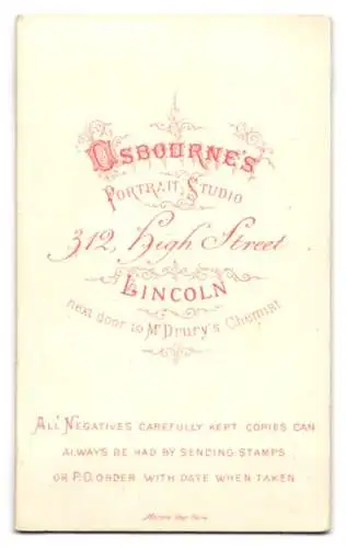 Fotografie Osbourne`s Portrait Studio, Lincoln, High Street 312, sitzende Dame in dunklem Kleid