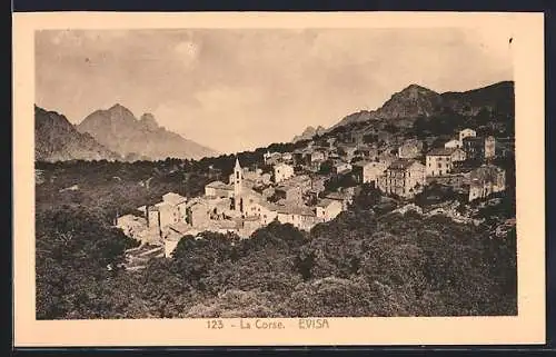 AK Evisa, Blick auf das Dorf in den Bergen