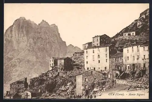 AK Ota, Corse, Monte Signori, Bergdorf und umliegende Berglandschaft