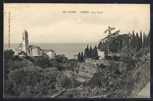 AK Pino, Cap Corse, Blick auf Kirche und Meer