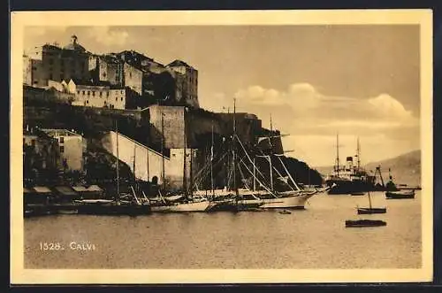 AK Calvi, vue du port avec des voiliers et un bateau à vapeur