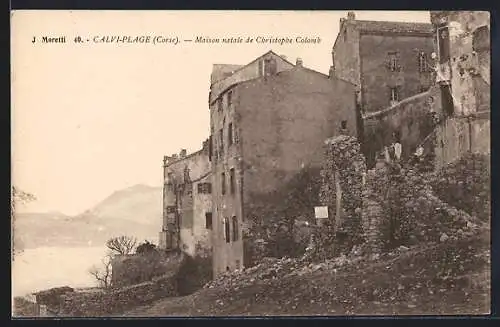 AK Calvi-Plage, Corse, Maison natale de Christophe Colomb