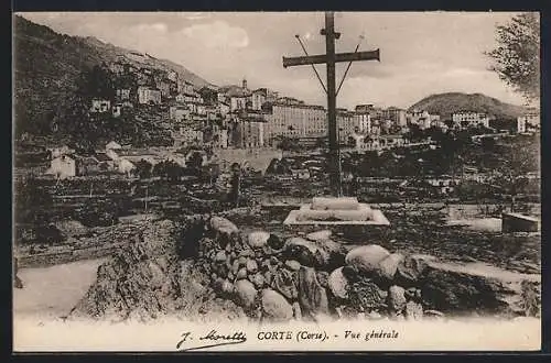 AK Corte, Corse, Vue générale mit Kreuz im Vordergrund