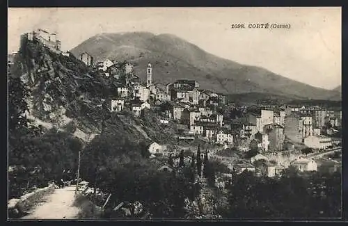 AK Corte, Corse, Bergdorf mit umliegenden Bergen