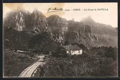 AK Bavella, Les Gorges de Bavella, Gebirgslandschaft mit Haus und Weg