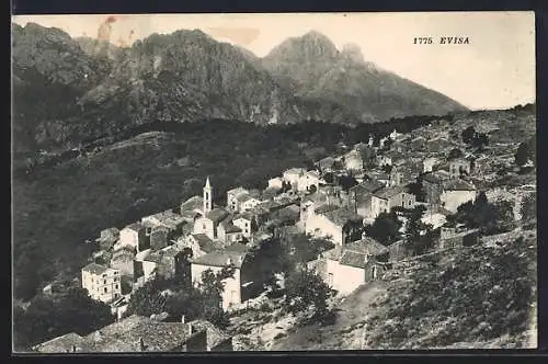 AK Evisa, vue du village avec montagnes en arrière-plan