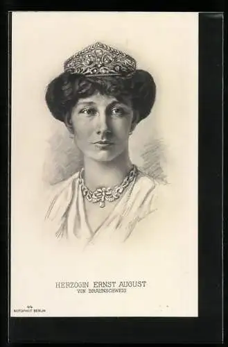 Künstler-AK Victoria Louise Herzogin von Braunschweig mit Diadem und Collier