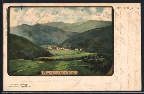 Lithographie Freiburg / Breisgau, Panoramaansicht des Güntersthales