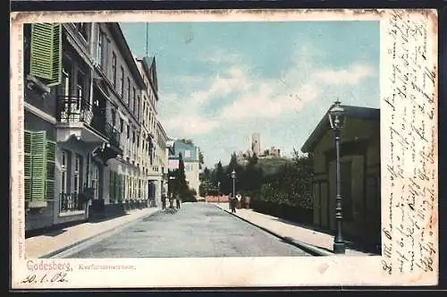 AK Godesberg, Kurfürstenstrasse mit Burgblick