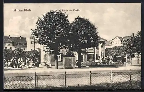 AK Kehl am Rhein, Partie am Markt mit Denkmal