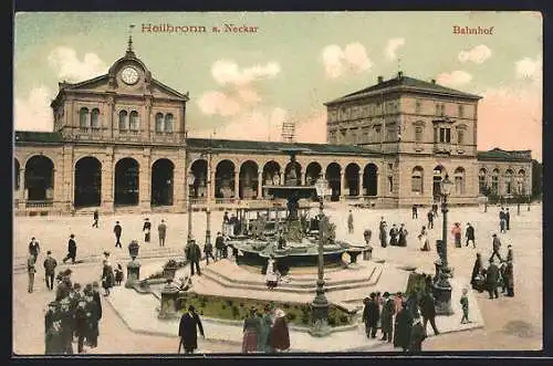 AK Heilbronn, Bahnhof mit Brunnen