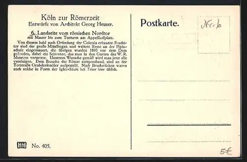 Künstler-AK Köln a. Rh., Römisches Nordtor, Landseite, Köln zur Römerzeit