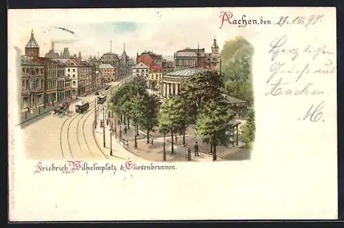 Lithographie Aachen, Friedrich Wilhelmplatz und Elisenbrunnen