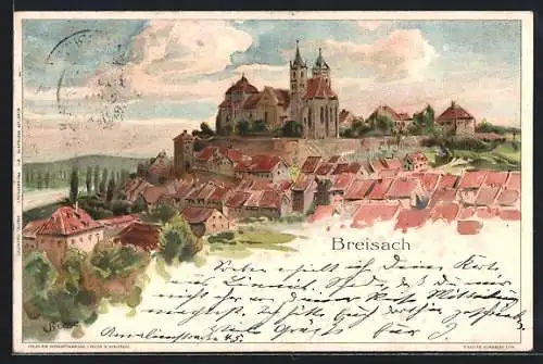 Künstler-AK C.Biese: Breisach, Blick über den Ort mit Kloster um 1900