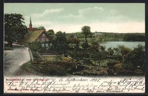 AK Seedorf / Lauenburg, Ortspartie am Ortseingang mit Blick auf den Schaalsee