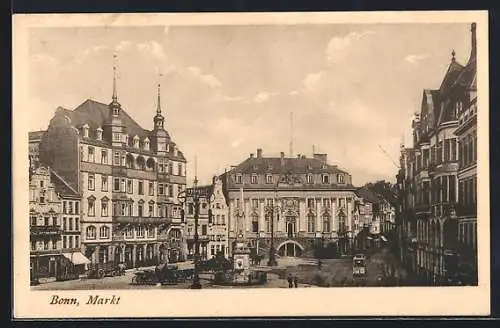 AK Bonn, Markt mit Denkmal aus der Vogelschau