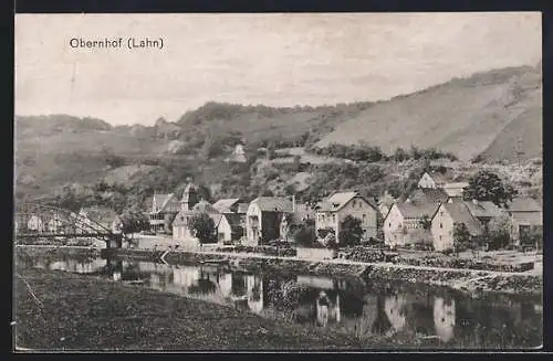 AK Obernhof /Lahn, Ortsansicht mit Lahnbrücke