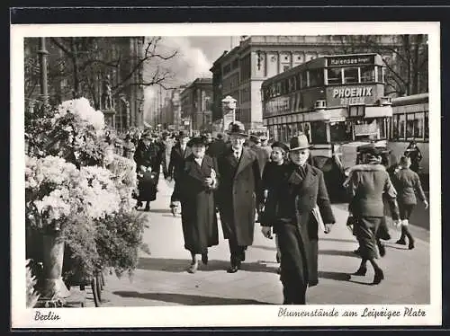 AK Berlin, Blumenstände und Busse am Leipziger Platz