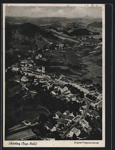 AK Schönberg / Bayer. Wald, Ortsblick, Fliegeraufnahme