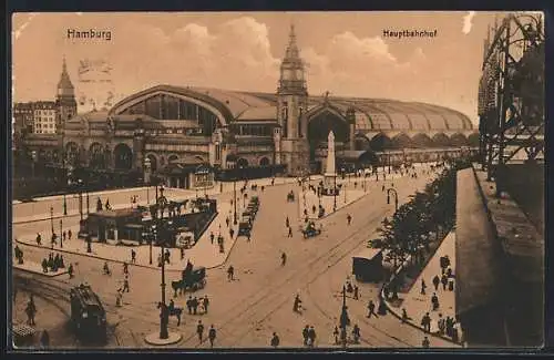 AK Hamburg-St.Georg, Hauptbahnhof mit Strassenbahn