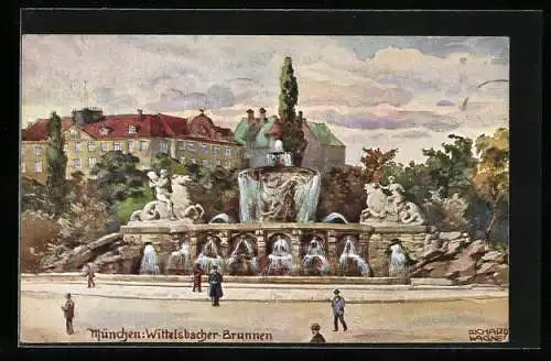 Künstler-AK Richard Wagner: München, Partie am Wittelsbacher-Brunnen