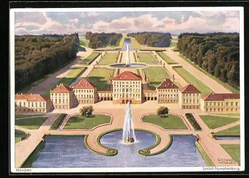 Künstler-AK Richard Wagner: Schloss Nymphenburg mit Schlosspark