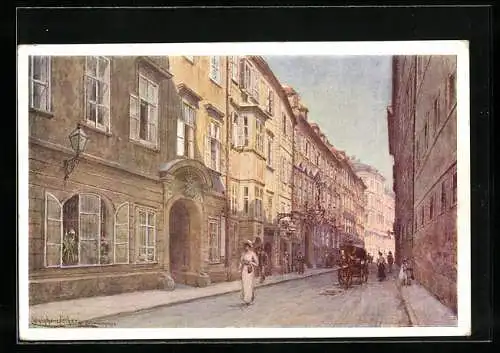 Künstler-AK Ludwig Hans Fischer: Wien, Strasse Johannesgasse mit Passanten