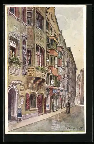 Künstler-AK E.F. Hofecker: Innsbruck, Gasthof in der Hofgasse