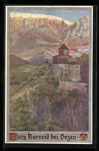 Künstler-AK E.F. Hofecker: Burg Karneid bei Bozen, Deutscher Schulverein