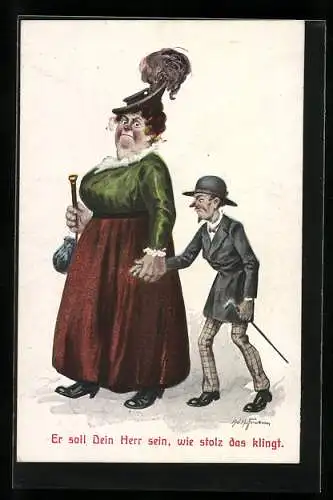 Künstler-AK Ad. Hoffmann: Strenge Frau führt kleinen Mann an der Hand