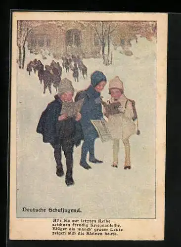 Künstler-AK Brynolf Wennerberg: Deutsche Schuljugend mit Kriegsanleihen in der Hand